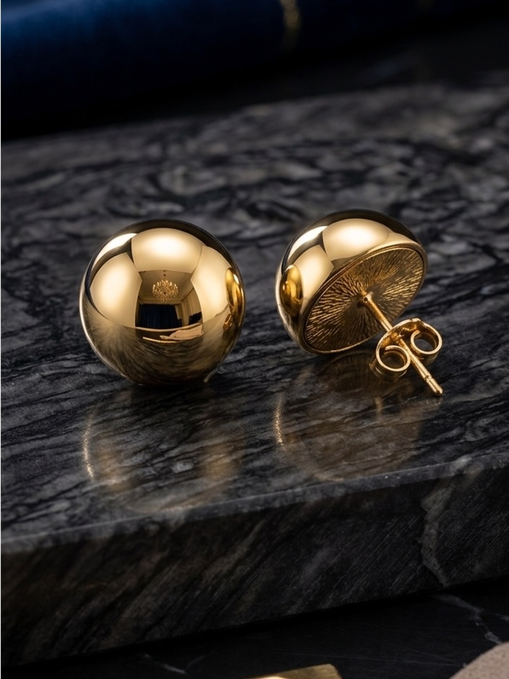 Polished Gold Sphere Stud Earrings for Women